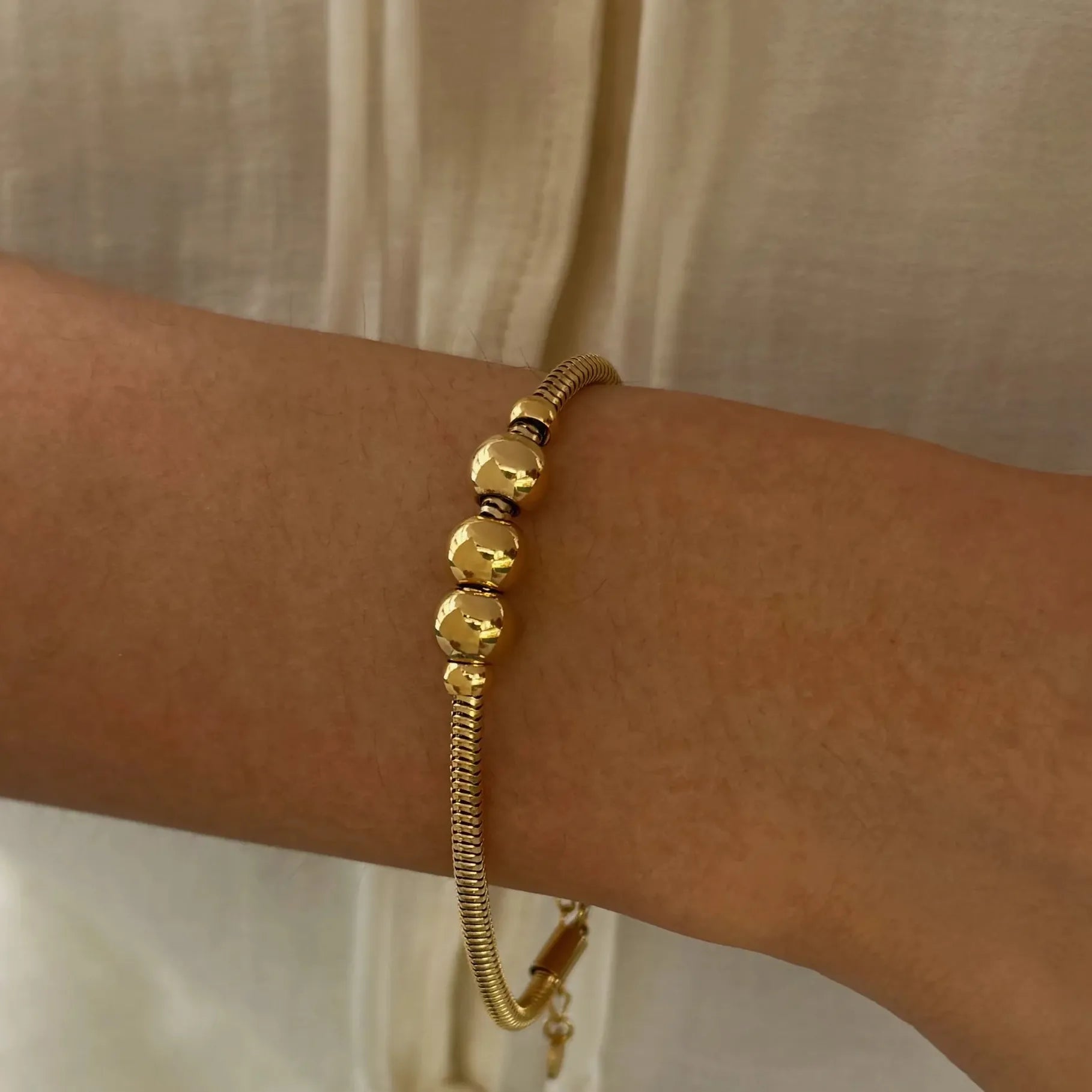 18K Gold Plated Stainless Steel Flat Snake Chain CZ Bracelet for Women Stylish