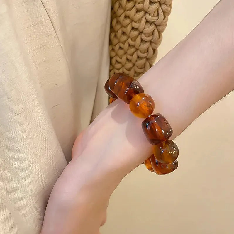 Boho Acrylic Irregular Square Round Beaded Bracelet for Women Korean Fashion