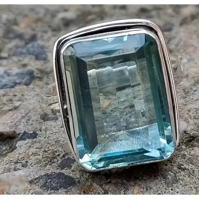 Fashionable Blue Square Cubic Zirconia Crystal Ring for Women Luxury Jewelry