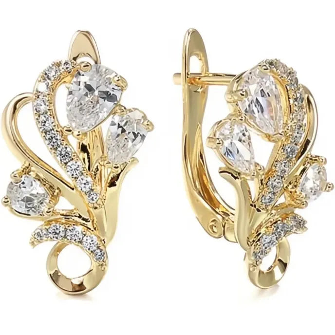 Gold Color Flower U Hoop Earrings for Women Luxury Wedding Cubic Zirconia Jewelry