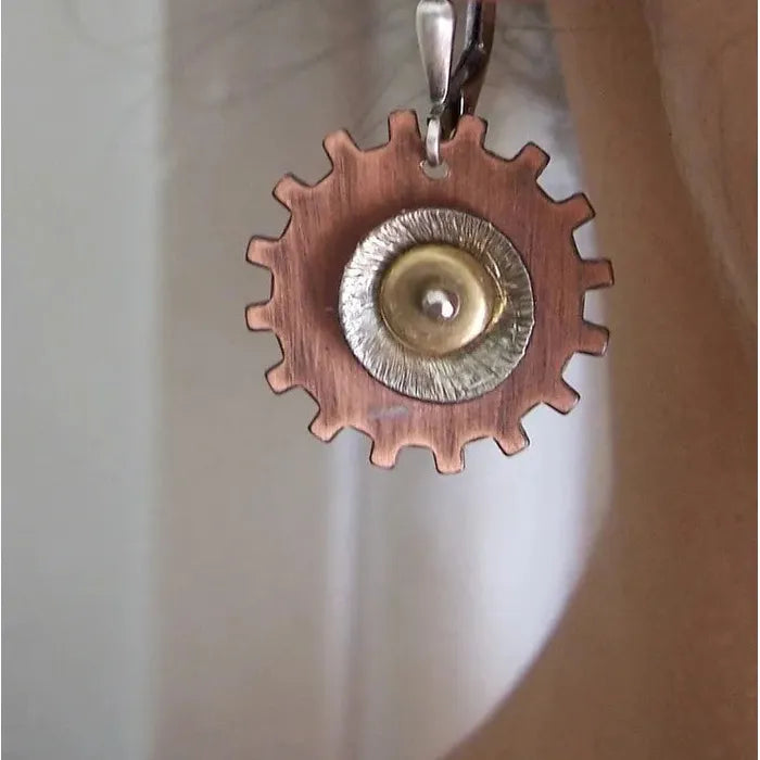 Vintage Silver Gear Drop Earrings for Women Zinc Alloy Dangle Jewelry
