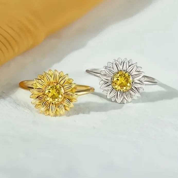 Brass Flower Wedding Ring with Cubic Zirconia Elegant Bridal Band