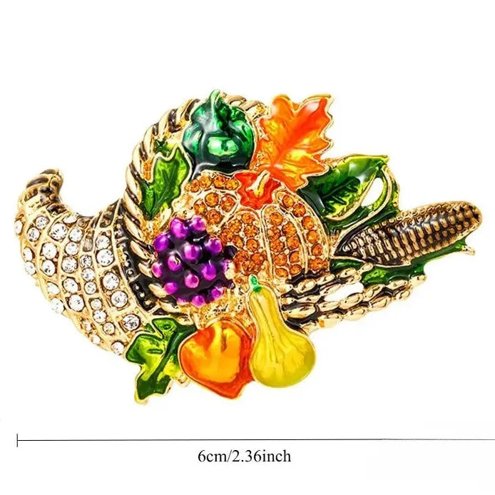 Vintage Harvest Fruit & Vegetable Basket Brooch Unisex Accessory