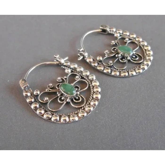 Bohemian Green Resin Inlaid Hollow Flower Drop Earrings Women's Wedding Jewelry