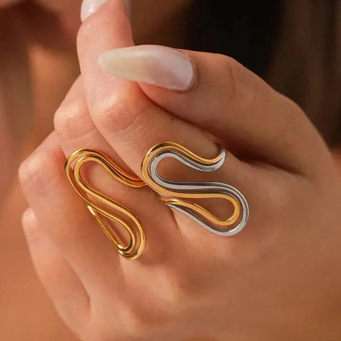 Gold Color Stainless Steel Adjustable Double S-Shaped Ring for Women Jewelry