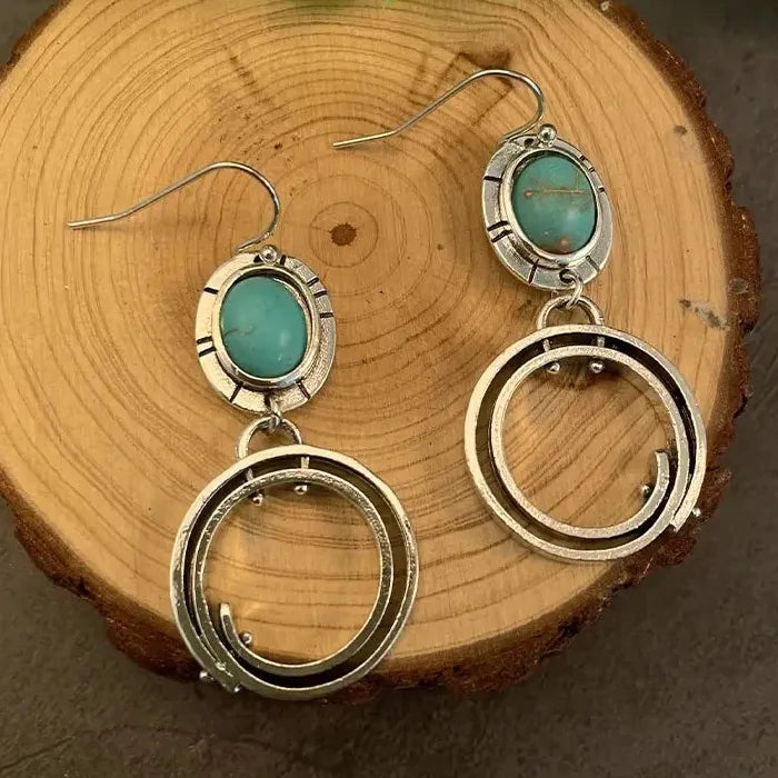 Vintage Bohemian Tibetan Silver Geometric Drop Earrings Zinc Alloy Jewelry Women