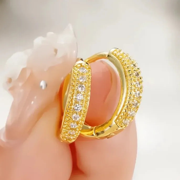 Luxury Women Small Hoop Earrings Micro Paved CZ Stones Copper Fashion Jewelry