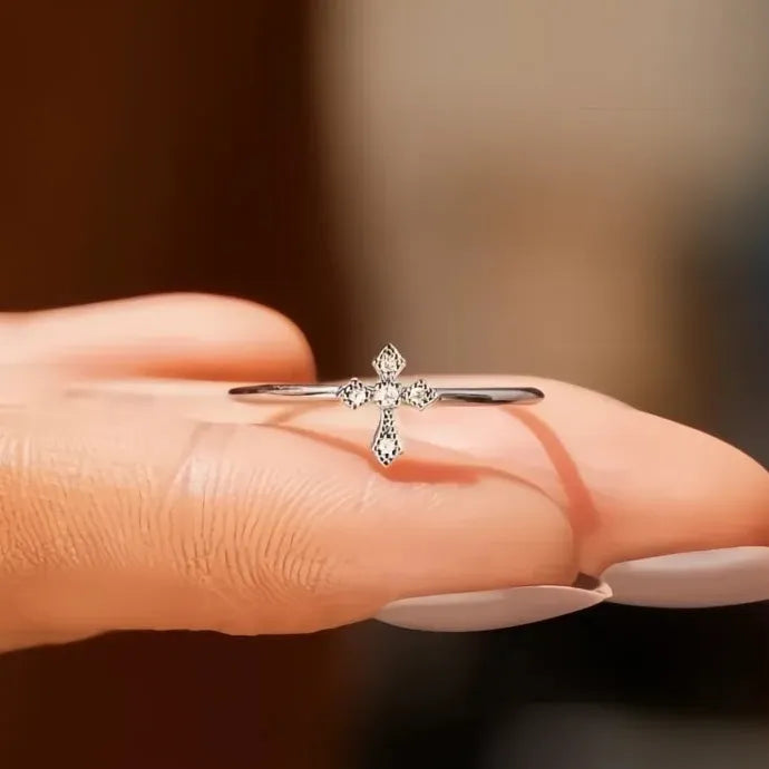 Cross Design Women’s Ring Dainty Chic Brass CZ Jewelry Versatile Fashion
