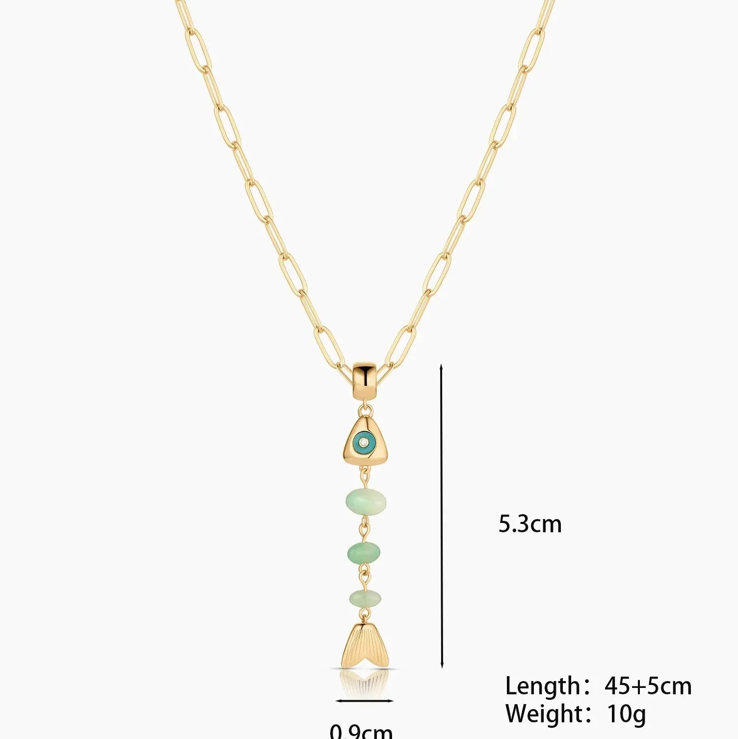 18k Gold Plated Stainless Steel Fishbone Pendant Necklace Featuring White Opal Charm for Women