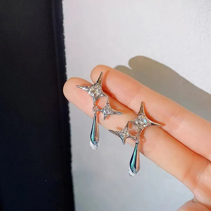 Star Cross Drop Earrings Black Zircon Heart Jewelry for Women Girls