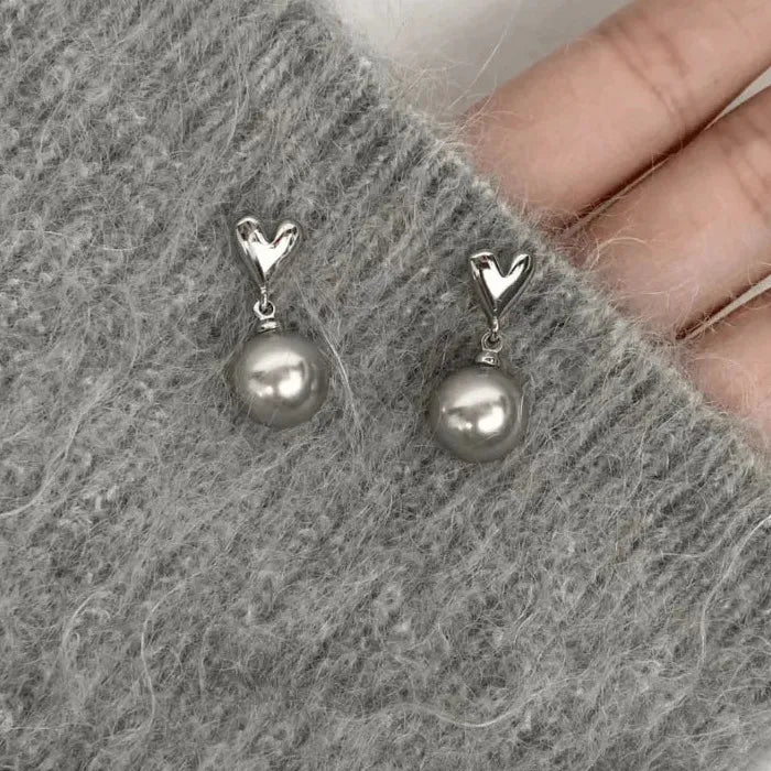 Moon Gray Pearl Stud Earrings Copper Moon Bowknot Jewelry Gift Women