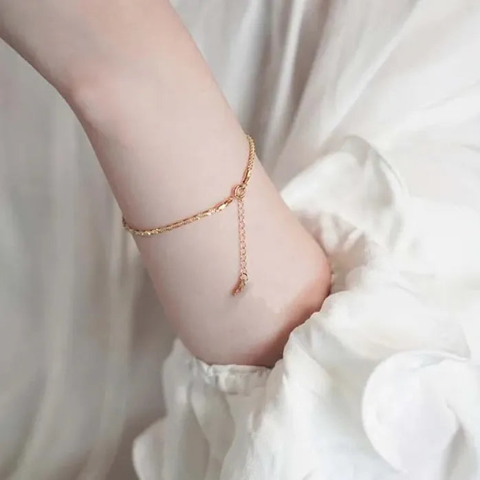 Gold Color Double Layer Adjustable Bracelet Women Beads Anklet Gift
