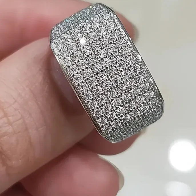 Iced Out Silver Geometric Crystal Wedding Engagement Ring for Women