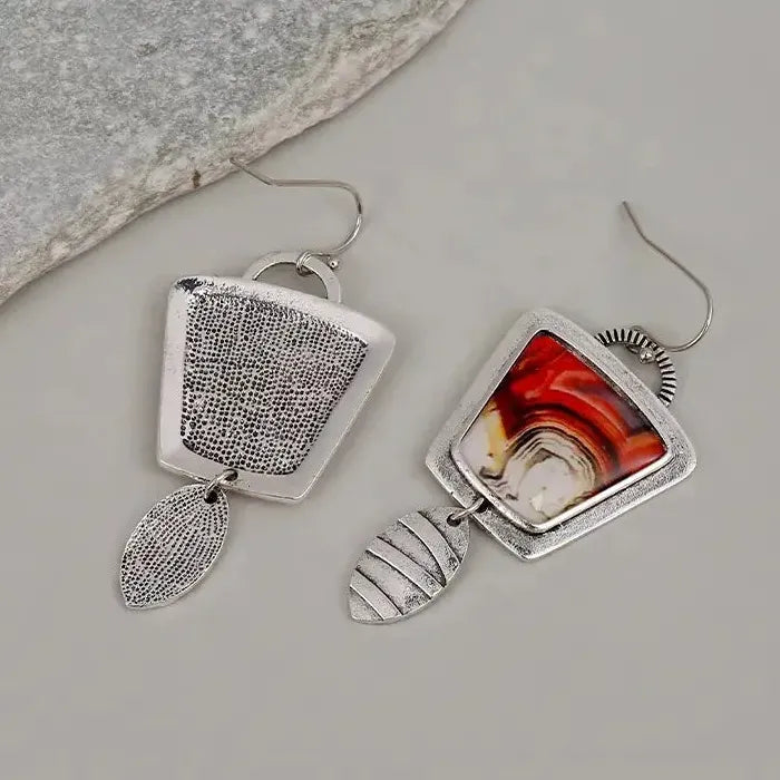 Handmade Boho Drop Earrings for Women Natural Stone Hook Ancient Design Gift