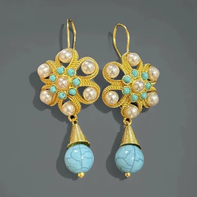 Handmade Retro Ethnic Style Imitation Pearl Drop Earrings Gold Jewelry Gift