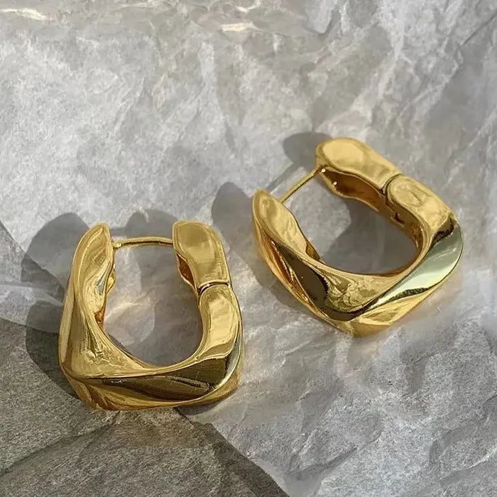Twisted Rectangle Copper Alloy Hoop Earrings Unisex Y2K Jewelry