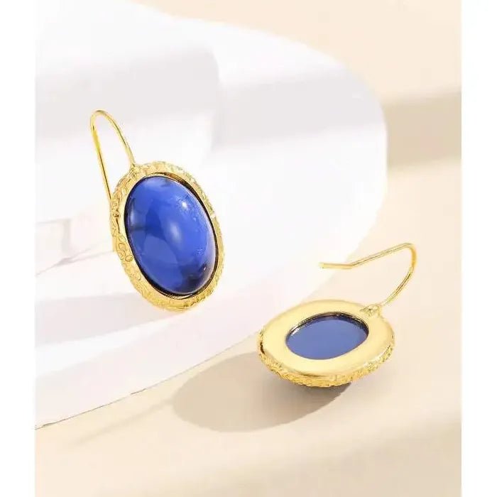 Retro Women's Oval Synthetic Stone Earrings, Classic Elegant Jewelry Gift