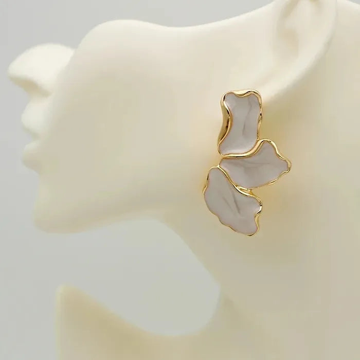 White Enamel Petal Flower Drop Earrings for Women Zinc Alloy Jewelry Gift