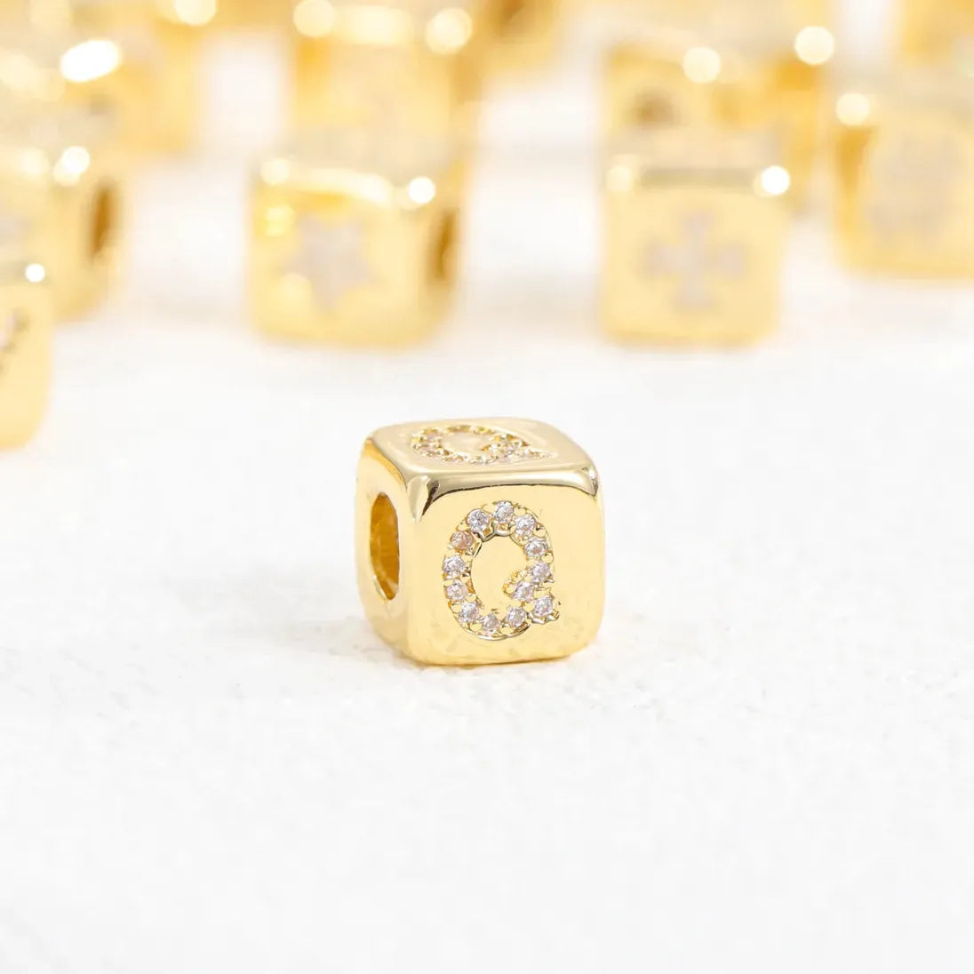 18K Gold Plated Stainless Steel Mini Cube Alphabet Necklace Zircon Choker