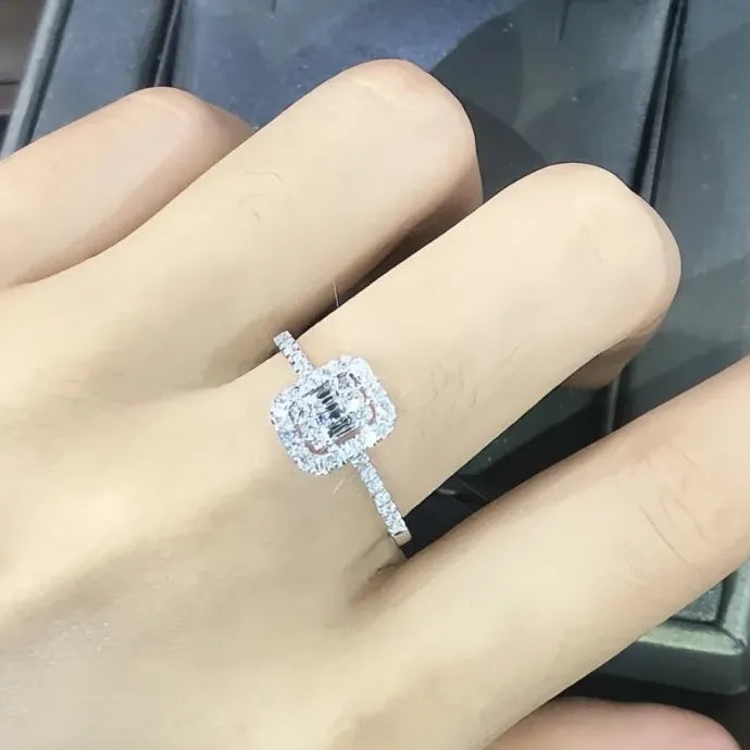 Silver Cubic Zirconia Women’s Wedding Engagement Ring Brass Geometric Design