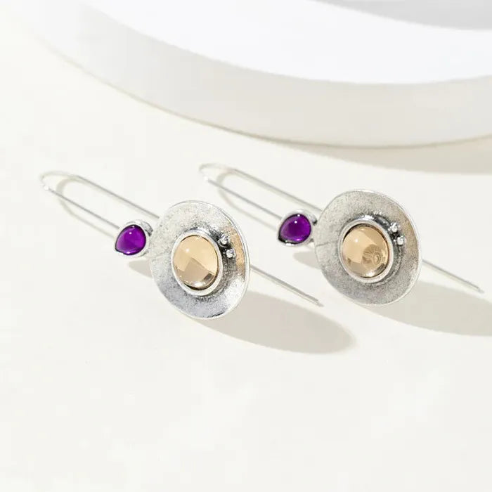 Vintage Zinc Alloy Leaf Drop Earrings Geometric Round Teardrop Zircon Gift