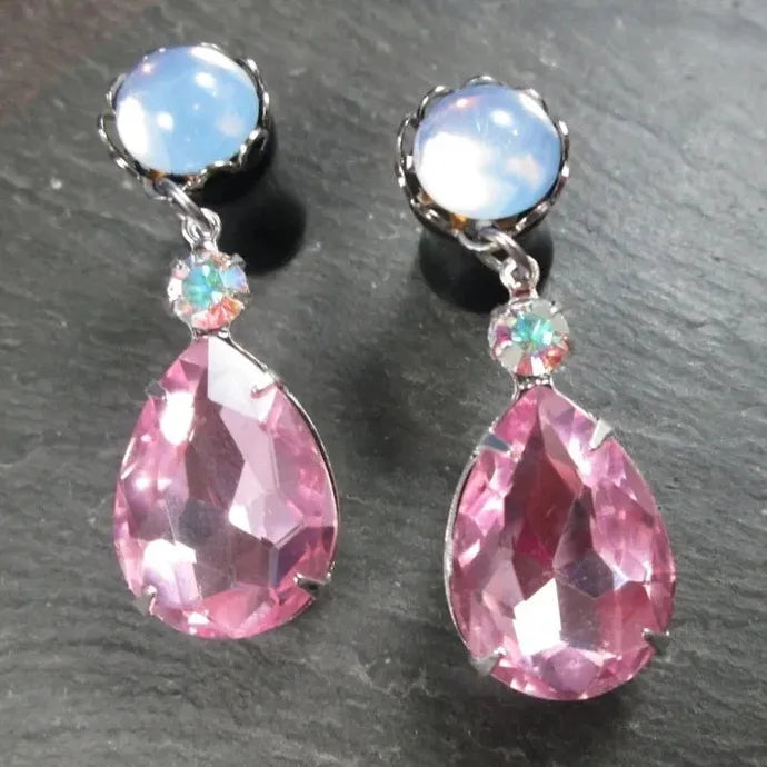 Silver Water Drop Dangle Earrings with Natural Stone for Women Bridal Wedding Gifts