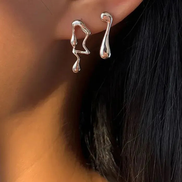 Gold Color Geometric Flame Hoop Earrings for Women Punk Fashion Jewelry