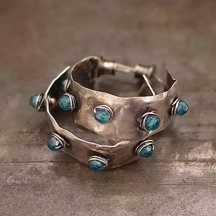 Retro Women's Geometric Turquoise C-Shaped Hoop Earrings Zinc Alloy Jewelry