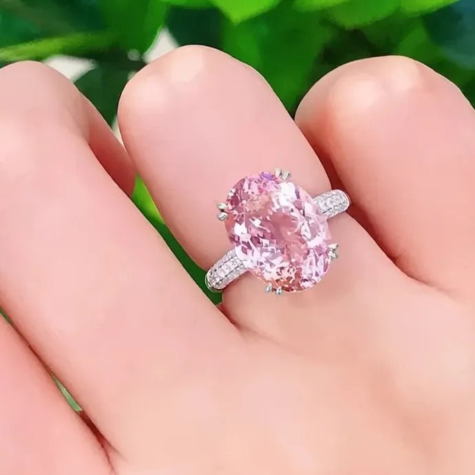 Women Pink Cubic Zirconia Geometric Brass Wedding Engagement Ring