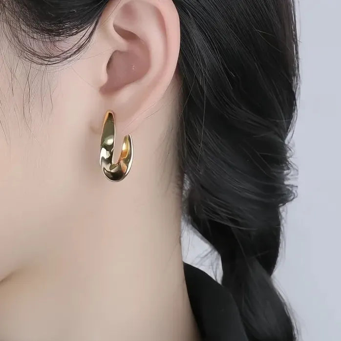 Minimalist Geometric Irregular Metal Hoop Earrings for Women Brass Jewelry