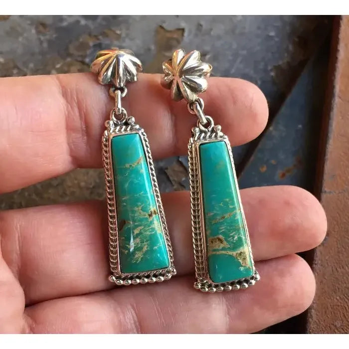 Korean Simple Geometric Square Drop Earrings with Blue Stone Zinc Alloy Jewelry