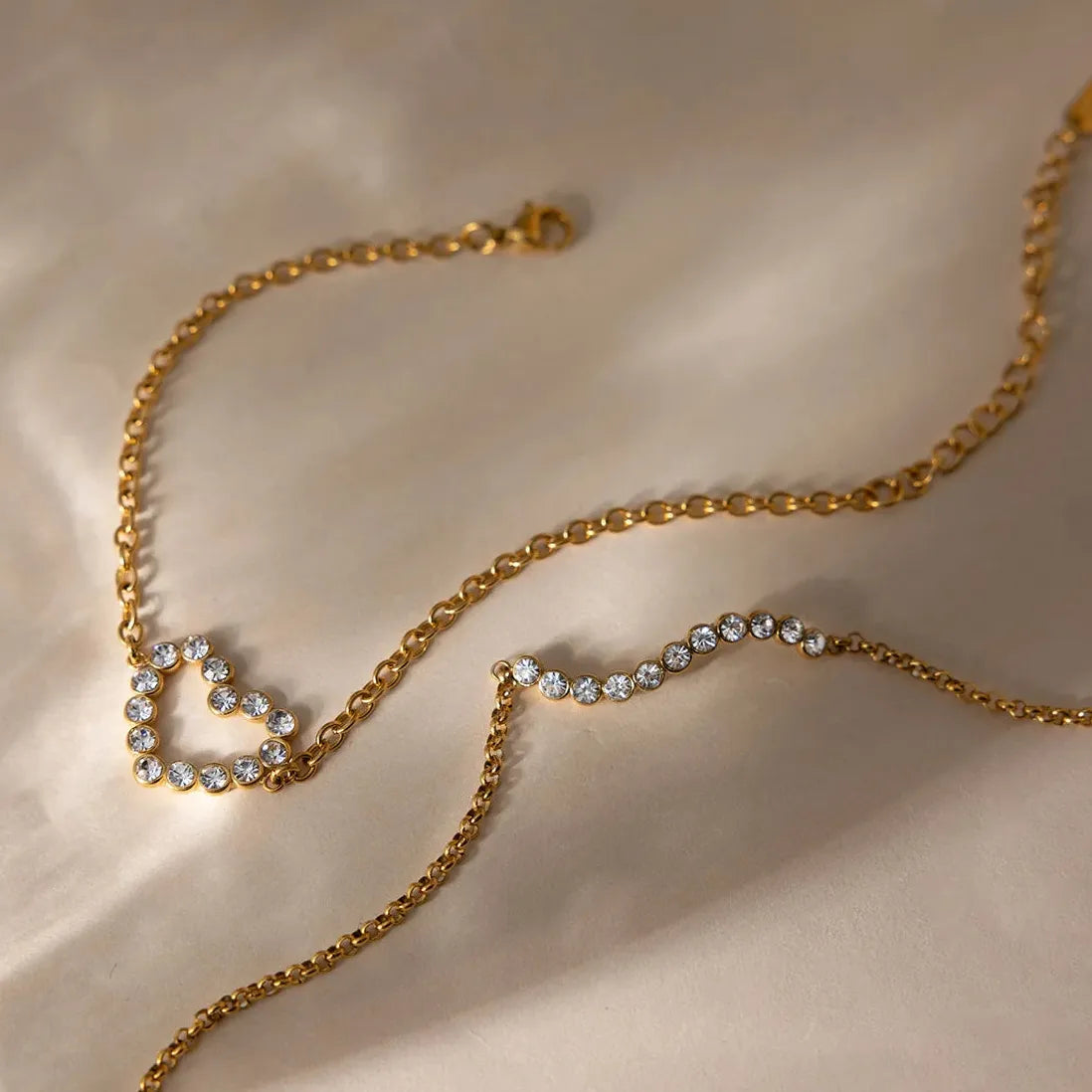 Charm Sparkling Mini Zircon Geometric Heart Tennis Bracelet Women Stainless Steel PVD Gold Plated