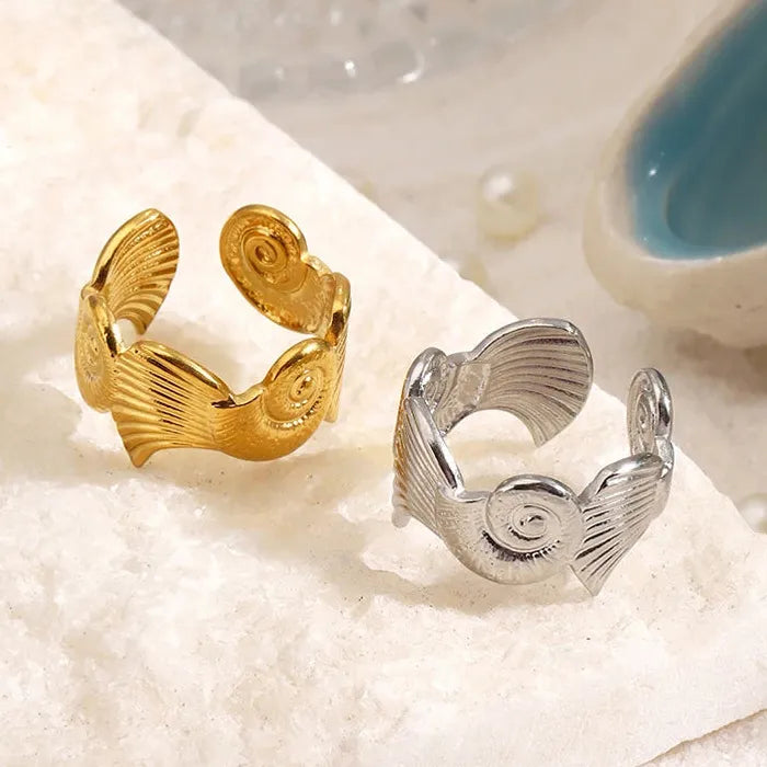 Vintage Stainless Steel Ocean Ring Starfish Conch Crab Fish Adjustable Jewelry