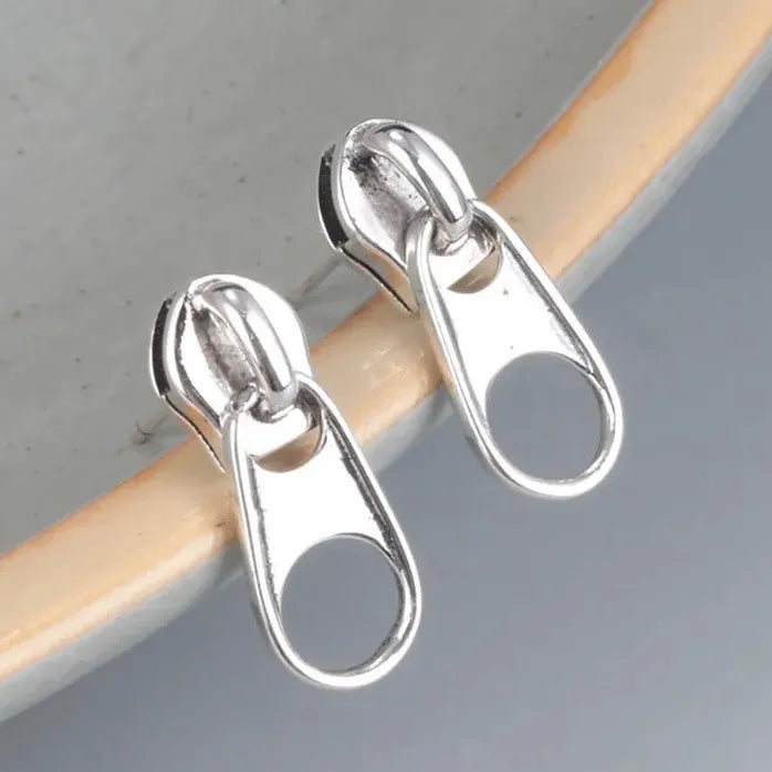 Hip Hop Grunge Zipper Stud Earrings Women Men Punk Metal Jewelry Drop Geometric
