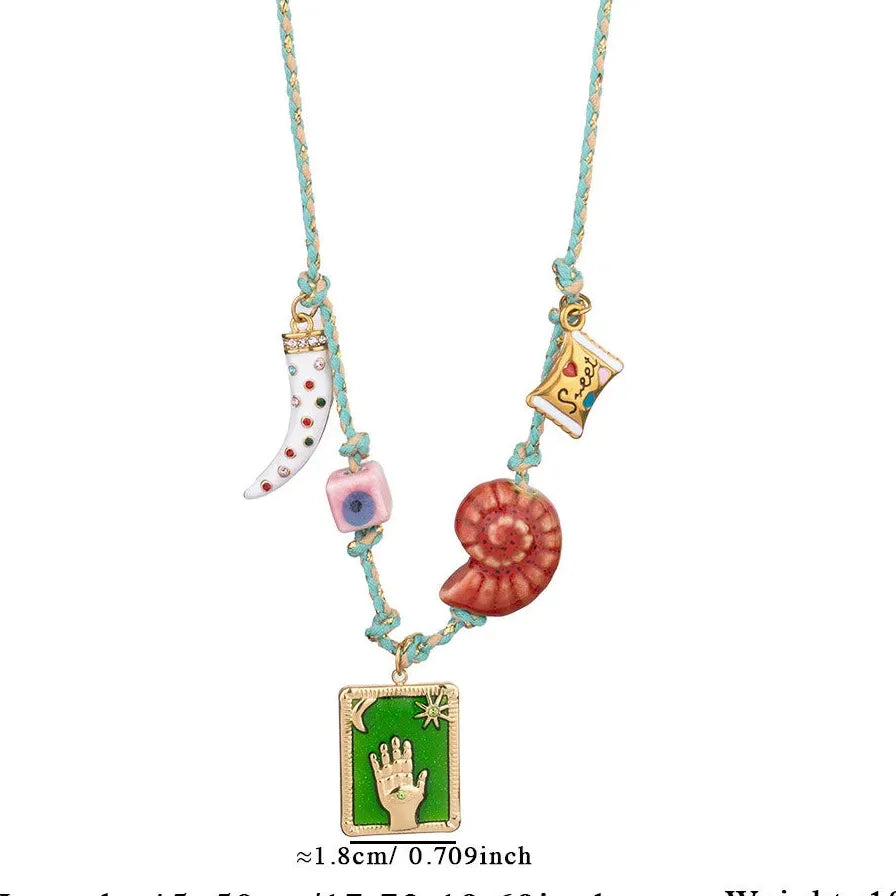 Multi-Color Oil Drip Enamel Tarot Card Pendant Necklace Stainless Steel Chain