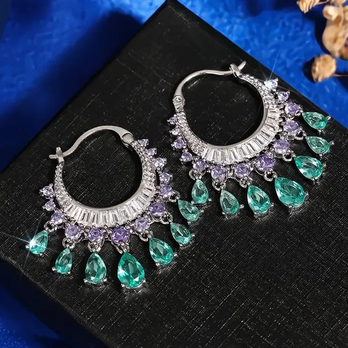 Romantic Geometric Tassel Dangle Earrings for Women Crystal CZ Brass Gift