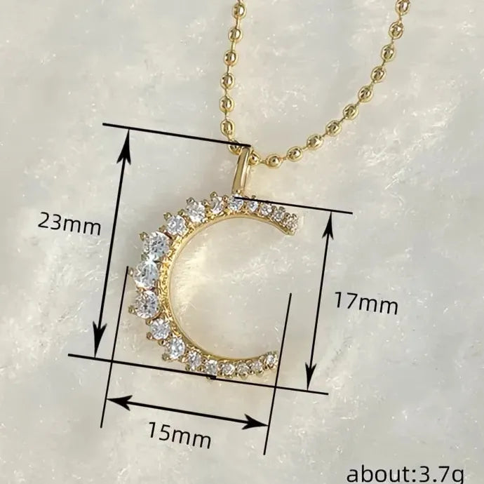 Shiny CZ Moon Pendant Necklace for Women Wedding Engagement Copper Alloy