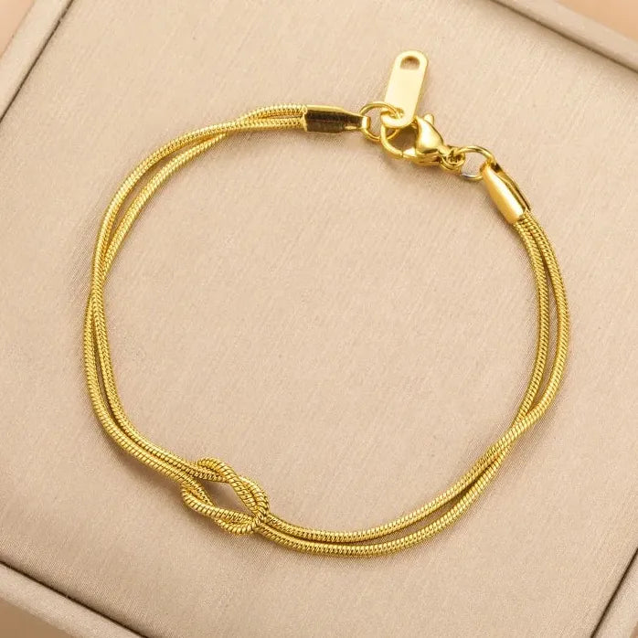 Stainless Steel Gold Beaded Round Multilayer Chain Bracelet for Women Fashion Jewelry