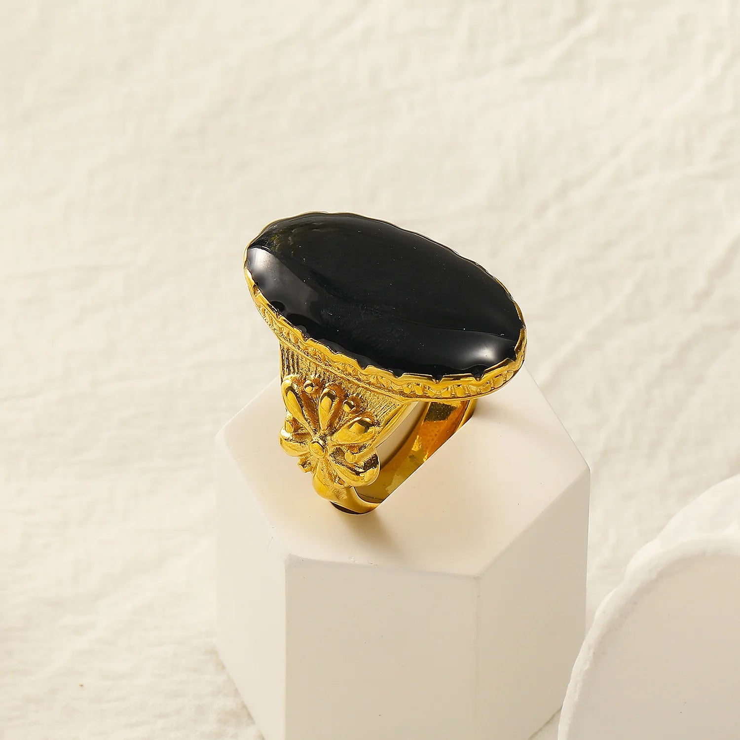 18k Gold Plated Stainless Steel Gothic Turquoise Opal Oversize Knuckle Ring