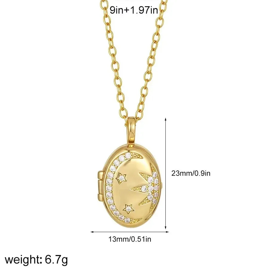 Vintage Openable Photo Frame Locket Pendant Necklace for Women 18K Gold Plated Stainless Steel Jewelry Gift