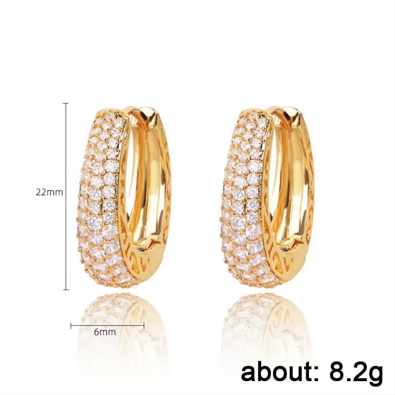 Luxury Gold Color Cubic Zirconia Paved Hollow Out Hoop Earrings for Women Fashion Jewelry
