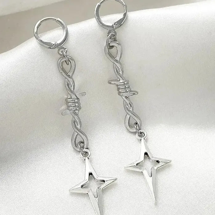 Y2K Gothic Star Cross Hoop Earrings Punk Hip Hop Fashion Jewelry