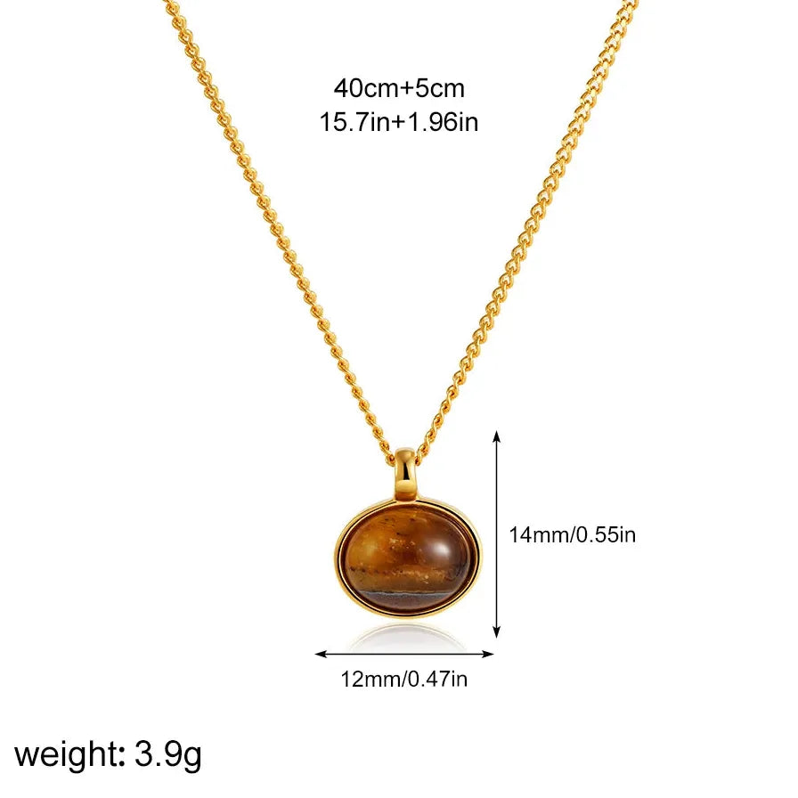 18K Gold Plated Tiger Eye Stone Necklace Geometric Pendant Hypoallergenic Jewelry