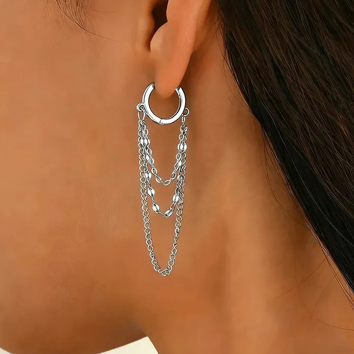 Vintage Zinc Alloy Tassel Chain Drop Hoop Earrings for Women