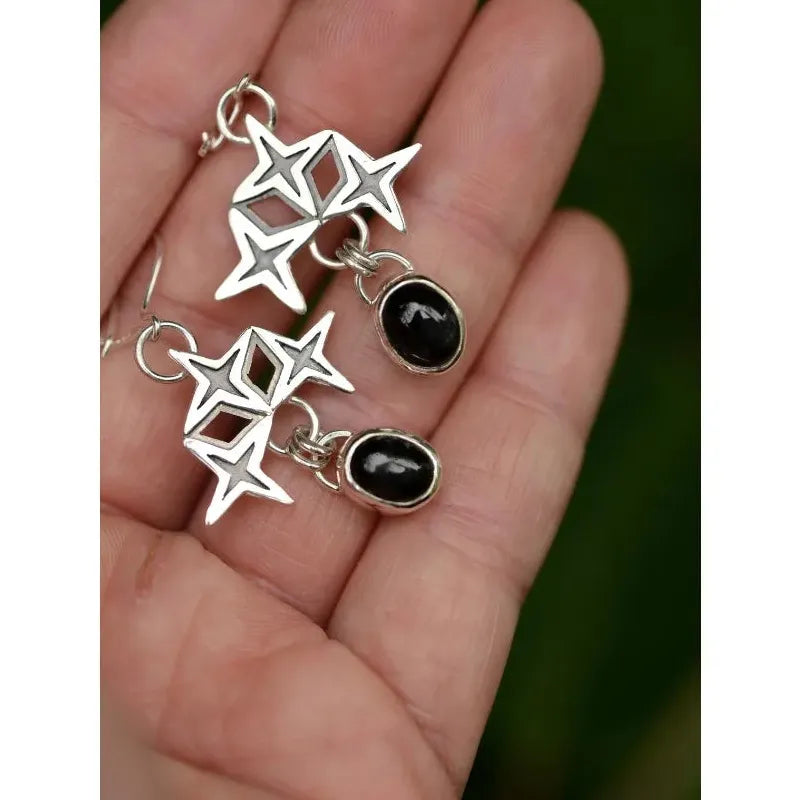 Vintage Bohemian Copper Metal Geometric Pendant Long Drop Earrings for Women