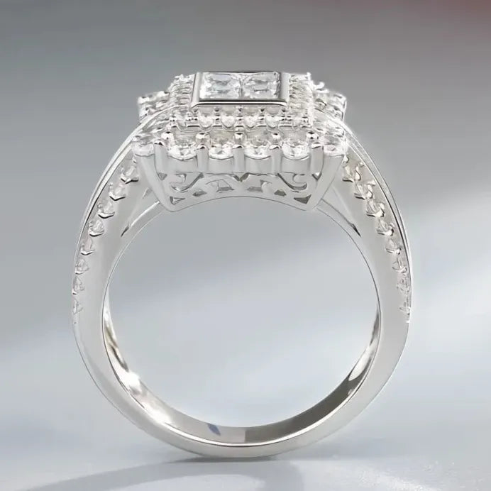 Geometric Cubic Zirconia Silver Color Wedding Bands for Women Elegant Design
