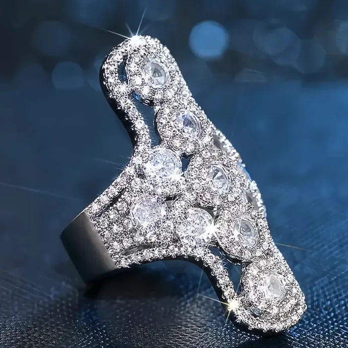 Geometric Women’s Cocktail Ring Brass Cubic Zirconia Wedding Jewelry
