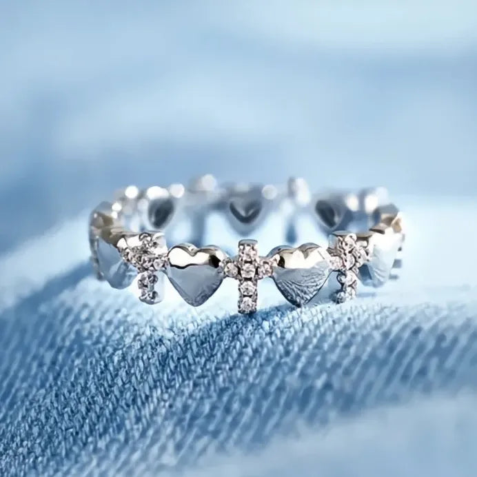 Heart and Cross Cubic Zirconia Rings for Women Elegant Party Jewelry