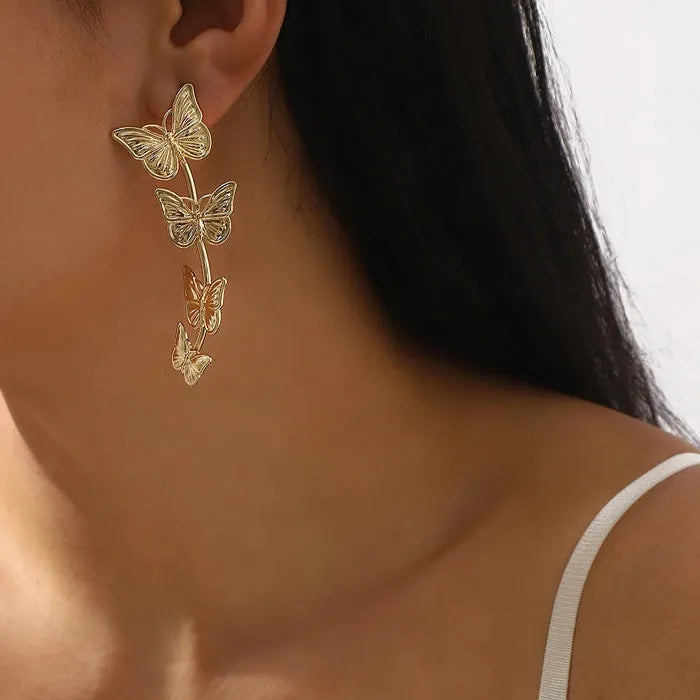 Vintage Zinc Alloy Butterfly Tassel Dangle Earrings for Women