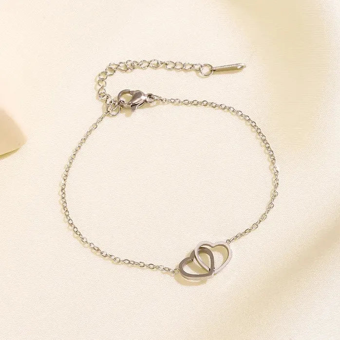 Stainless Steel Heart Charm Beaded Bracelet for Women Romantic Jewelry Gift